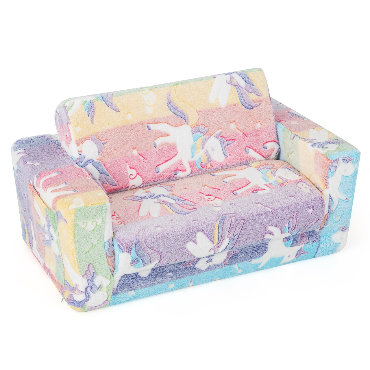 2-in-1 Convertible Round Corners Kid's Sofa With wide Backrest, Ergonomic Armrests